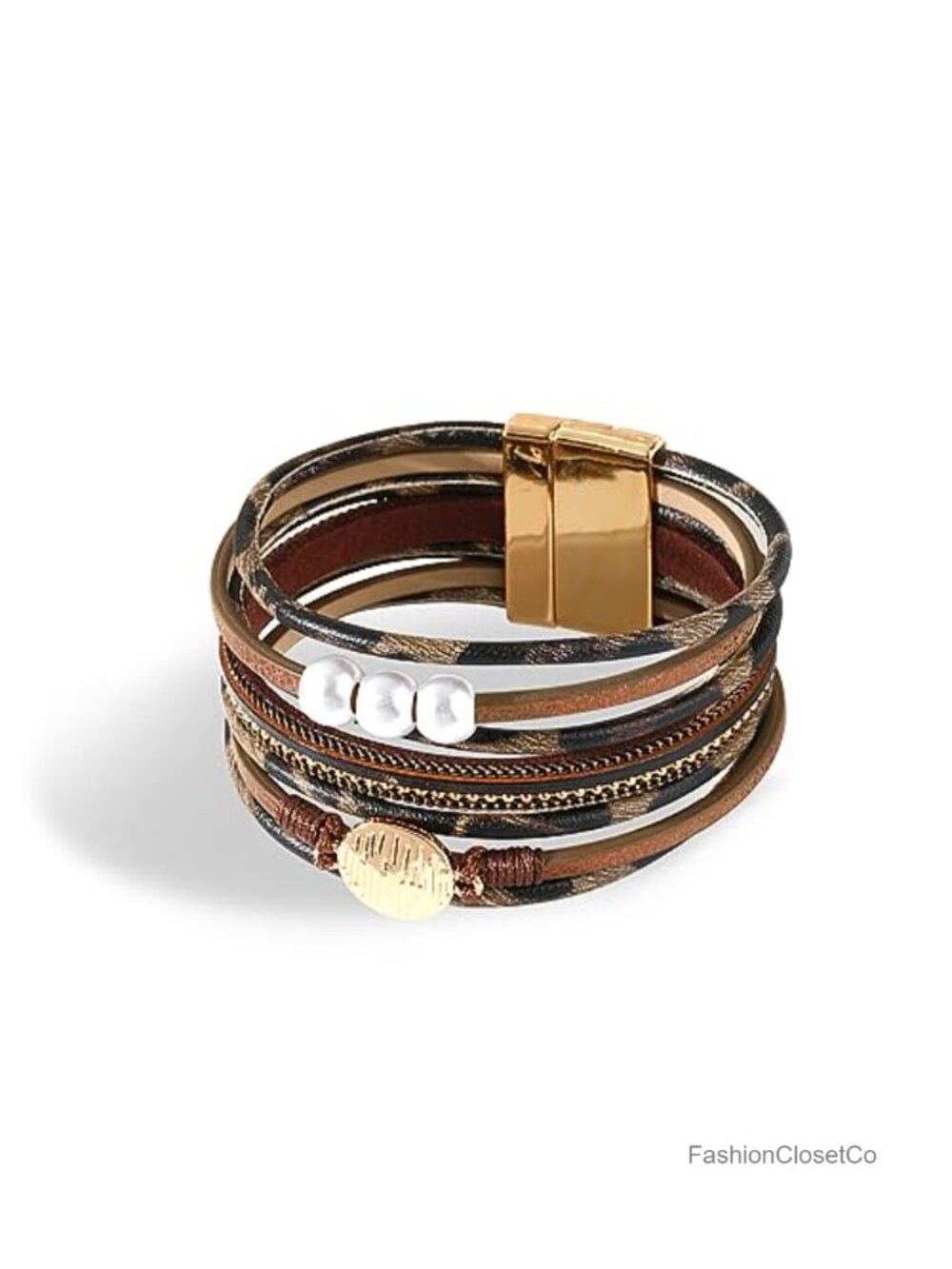 Leather Wrap Bracelet Leopard Boho Cuff Stackable Western Jewelry